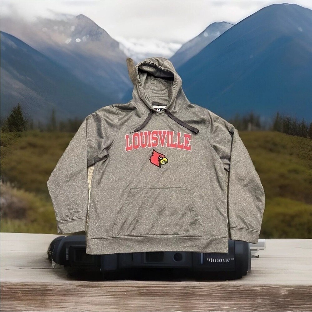 Louisville Cardinals Hoodie Sweatshirt J. America Size L Gray Drawstring NCAA